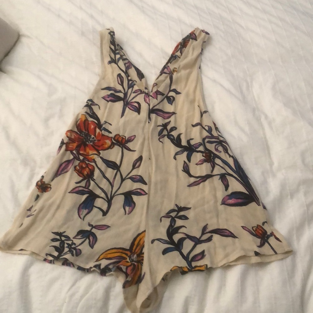 Cream, floral print romper